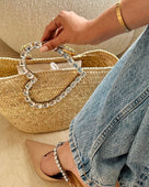 Crystal Heart Raffia Bag