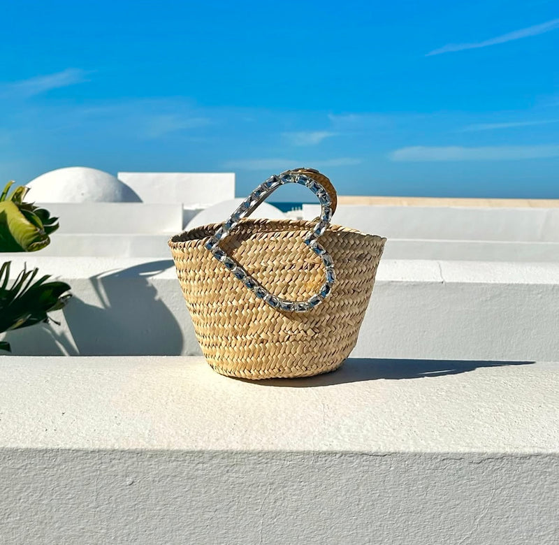 Crystal Heart Raffia Bag
